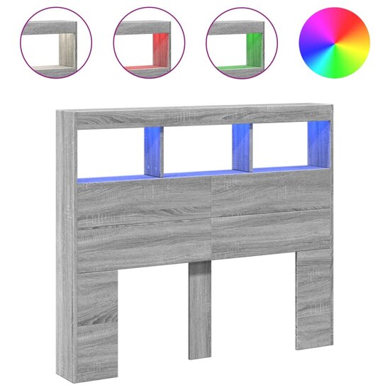 Hoofdbordkast Met Led-Verlichting 120 x 17 x 102 cm Grijs sonoma