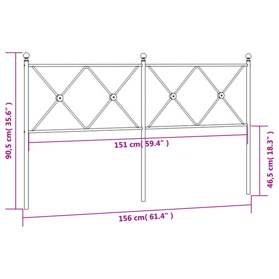 Hoofdbord Metaal 150 cm Zwart