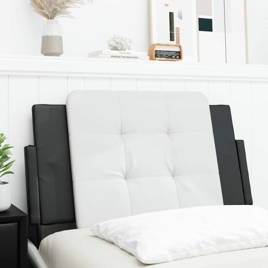 Hoofdbordkussen Kunstleer 90 cm Wit en zwart