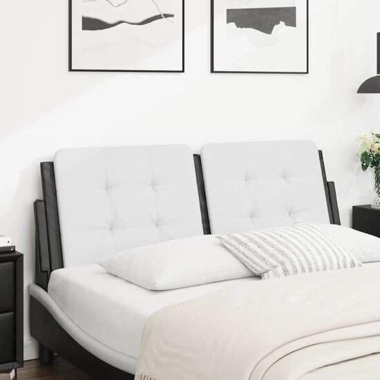 Hoofdbordkussen Kunstleer 120 cm Wit en zwart
