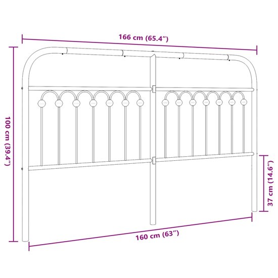 Hoofdbord Metaal 160 cm Zwart