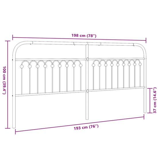 Hoofdbord Metaal 193 cm Zwart