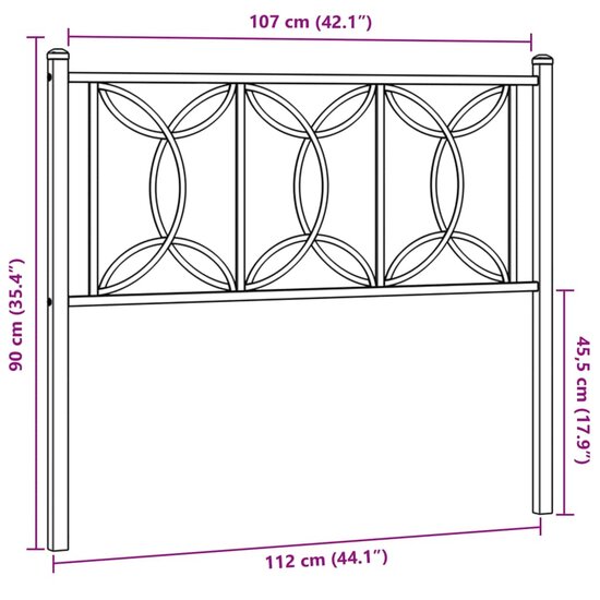Hoofdbord Metaal 107 cm Zwart