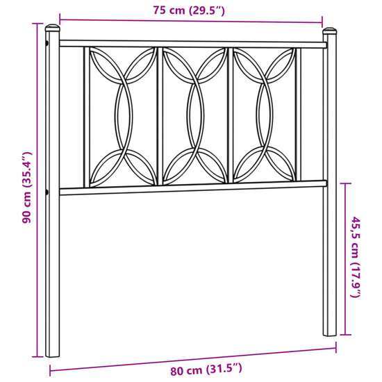 Hoofdbord 75 cm metaal zwart