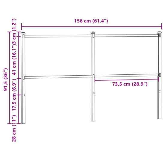 Hoofdbord Bewerkt Hout En Staal Kleurig 150 cm Gerookt eiken