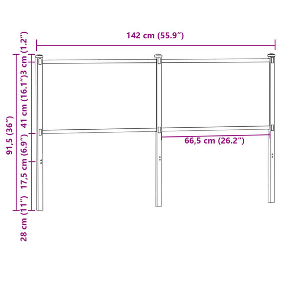 Hoofdbord Bewerkt Hout En Staal Ig 135 cm bruin eikenkleur