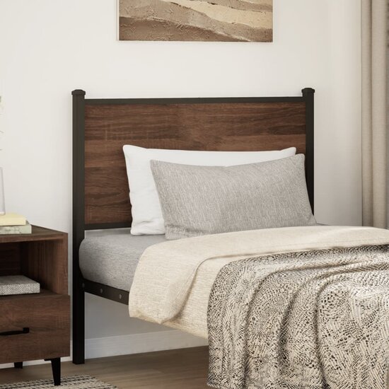 Hoofdbord Bewerkt Hout En Staal Ig 90 cm bruin eikenkleur