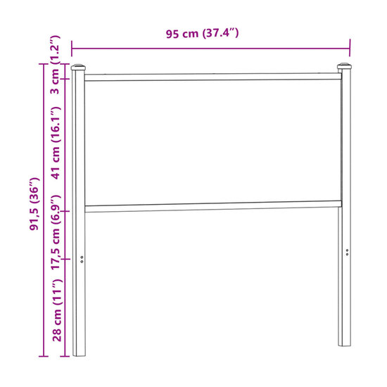 Hoofdbord Bewerkt Hout En Staal Ig 90 cm bruin eikenkleur