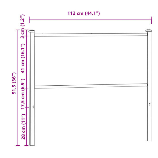 Hoofdbord 107 cm bewerkt hout en staal gerookt eikenkleurig