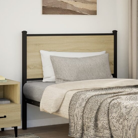 Hoofdbord 107 cm bewerkt hout en staal sonoma eikenkleurig
