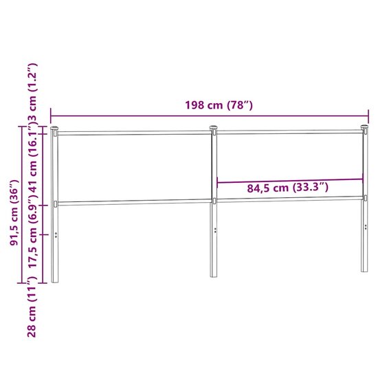 Hoofdbord 190 cm bewerkt hout en staal gerookt eikenkleurig
