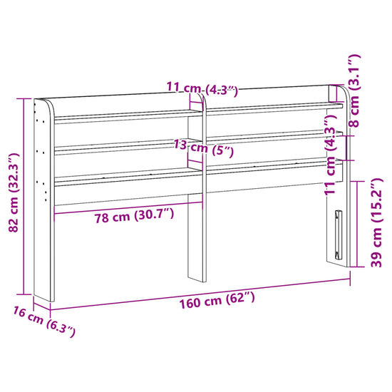 Hoofdbord Met Schappen 150 Cm Massief Grenenhout 160 x 16 x 82 cm Wit