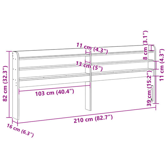 Hoofdbord met schappen 200 cm massief grenenhout wit