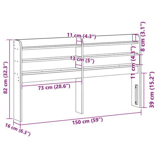 Hoofdbord met schappen 140 cm massief grenenhout wit