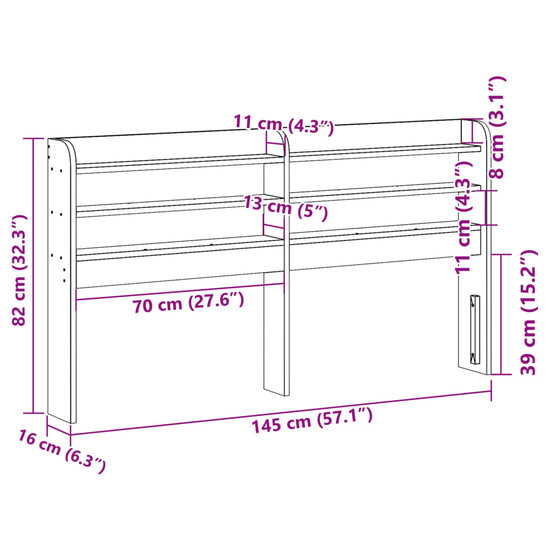 Hoofdbord Met Schappen 135 Cm Massief Grenenhout 145 x 16 x 82 cm Wit
