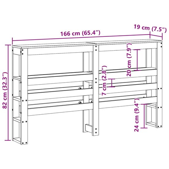 Hoofdbord met schappen 160 cm massief grenenhout wasbruin