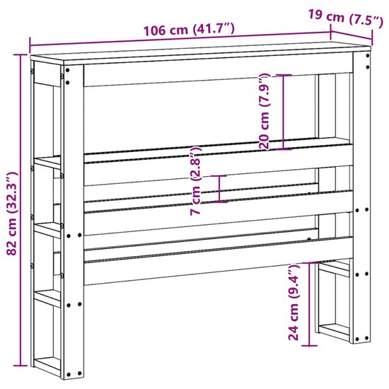 Hoofdbord met schappen 100 cm massief grenenhout wit