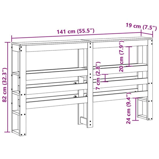Hoofdbord Met Schappen 135 Cm Massief Grenenhout 141 x 19 x 82 cm Wit