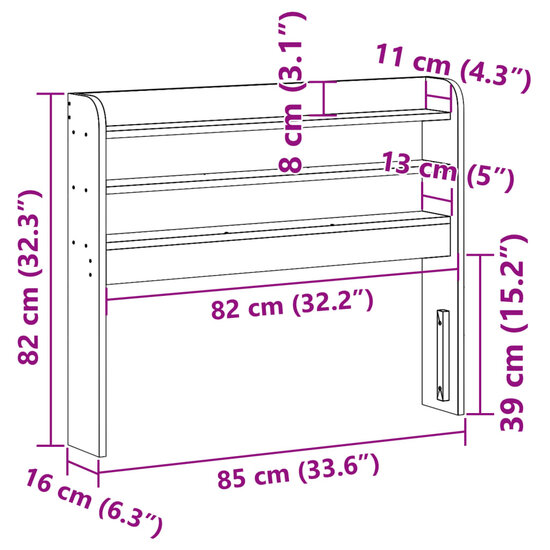 Hoofdbord Met Schappen 75 Cm Massief Grenenhout 85 x 16 x 82 cm Wasbruin