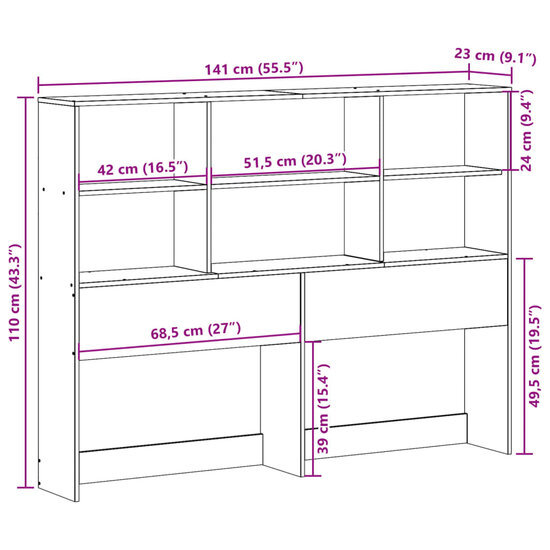 Hoofdbord met opbergruimte 135 cm massief grenenhout