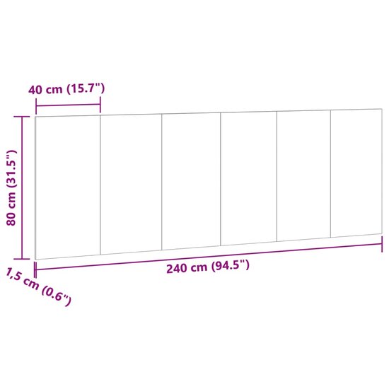 Hoofdbord Wandmodel 240X1,5X80 Cm Bewerkt Hout Artisanaal Eiken artisanaal eikenkleurig