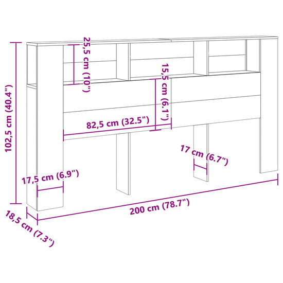 Hoofdbordkast 200X18,5X102,5 Cm Bewerkt Hout Artisanaal Eiken artisanaal eikenkleurig