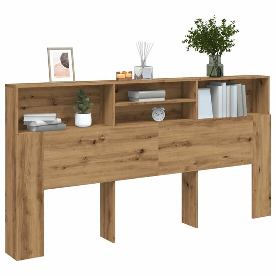 Hoofdbordkast 200X19X103,5 Cm Bewerkt Hout Artisanaal Eiken 200 x 19 x 103.5 cm artisanaal eikenkleurig