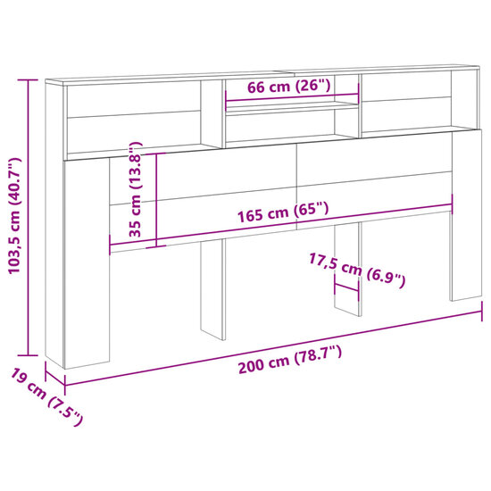 Hoofdbordkast 200X19X103,5 Cm Bewerkt Hout Artisanaal Eiken 200 x 19 x 103.5 cm artisanaal eikenkleurig
