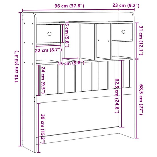 Hoofdbord Met Opbergruimte Massief Grenenhout 90 cm Naturel