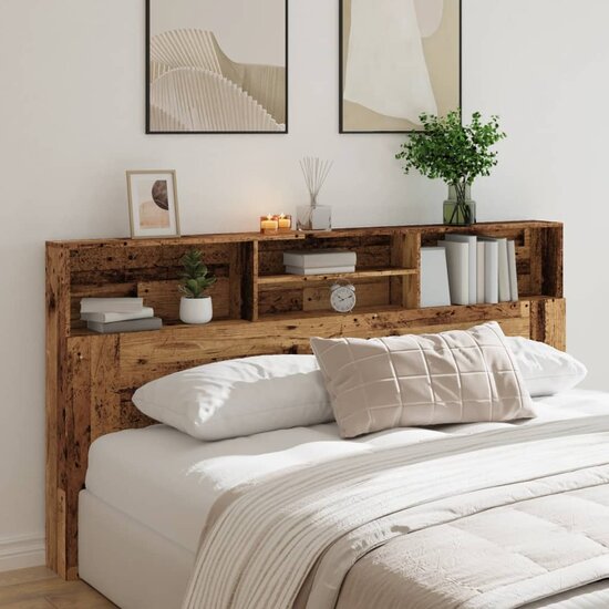 Hoofdbordkast 200X19X103,5 Cm Bewerkt Hout Kleurig 200 x 19 x 103.5 cm Oud hout