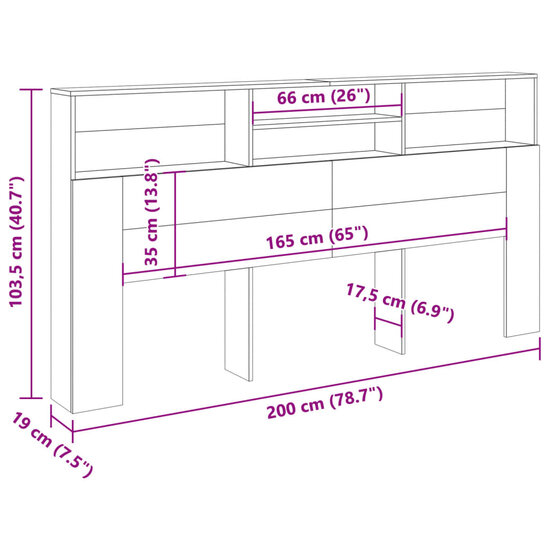 Hoofdbordkast 200X19X103,5 Cm Bewerkt Hout Kleurig 200 x 19 x 103.5 cm Oud hout