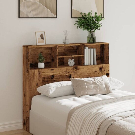 Hoofdbordkast 120X19X103,5 Cm Bewerkt Hout Kleurig 120 x 19 x 103.5 cm Oud hout