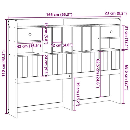 Hoofdbord Met Opbergruimte Massief Grenenhout 180 cm Wit