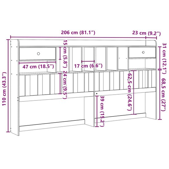 Hoofdbord Met Opbergruimte Massief Grenenhout 200 cm Wit