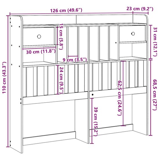 Hoofdbord met opbergruimte 120 cm massief grenenhout wasbruin