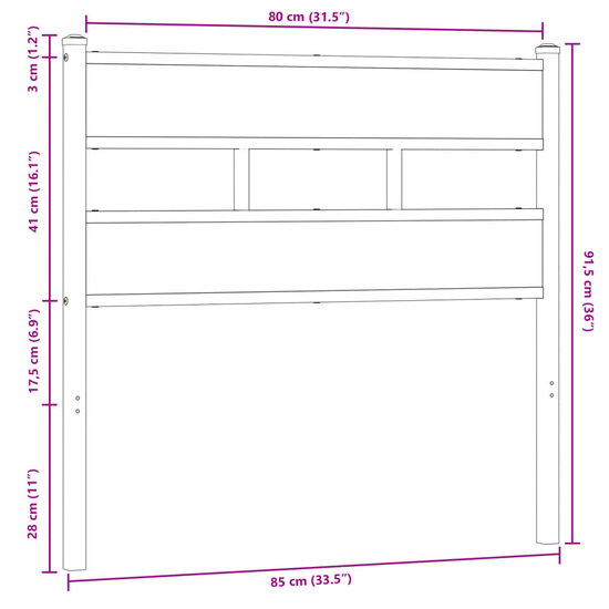 Hoofdbord Bewerkt Hout En Staal Ig 80 cm bruin eikenkleur