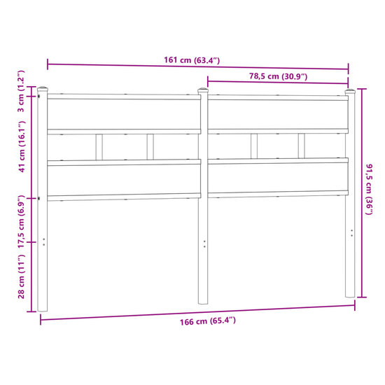 Hoofdbord Bewerkt Hout En Staal Ig 160 cm bruin eikenkleur