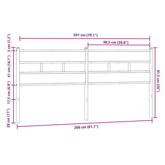 Hoofdbord Bewerkt Hout En Staal Ig 200 cm bruin eikenkleur