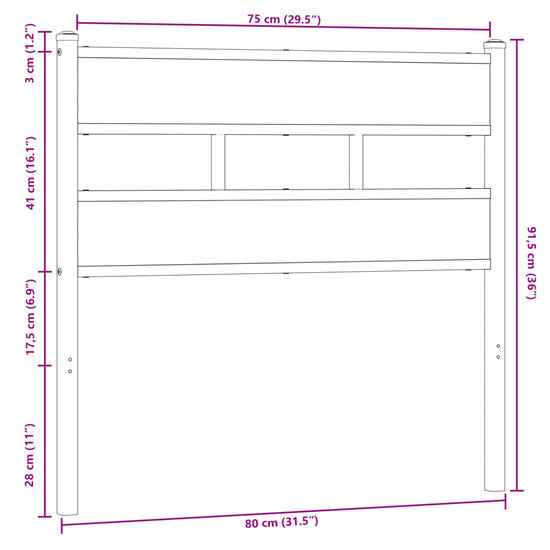 Hoofdbord Bewerkt Hout En Staal Ig 75 cm bruin eikenkleur