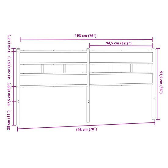 Hoofdbord Bewerkt Hout En Staal Ig 190 cm bruin eikenkleur