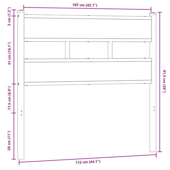 Hoofdbord Bewerkt Hout En Staal Ig 107 cm bruin eikenkleur