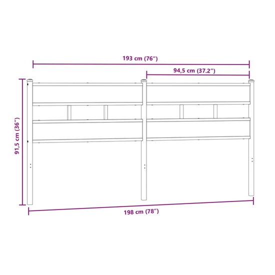 Hoofdbord 193 cm ijzer en bewerkt hout sonoma eikenkleurig