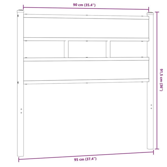 Hoofdbord 90 cm ijzer en bewerkt hout sonoma eikenkleurig