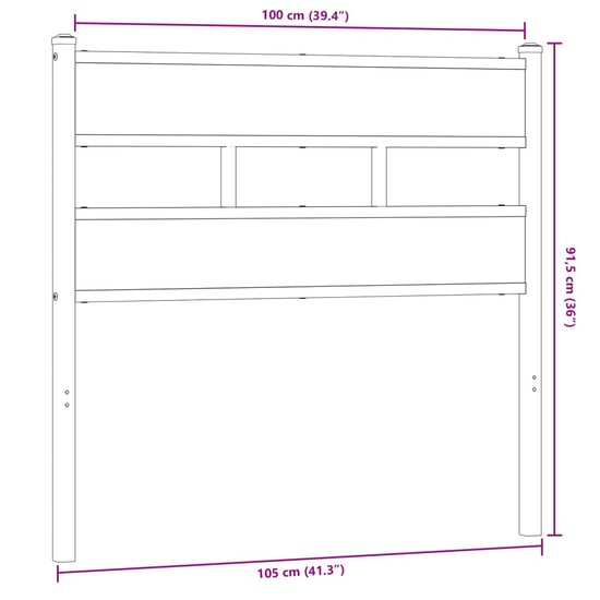 Hoofdbord 100 cm ijzer en bewerkt hout gerookt eikenkleurig