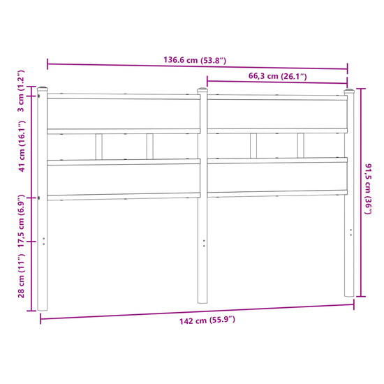 Hoofdbord Bewerkt Hout En Staal Ig 135 cm bruin eikenkleur