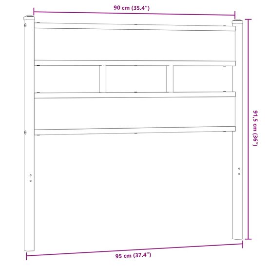 Hoofdbord Ijzer En Bewerkt Hout Kleurig 90 cm Gerookt eiken