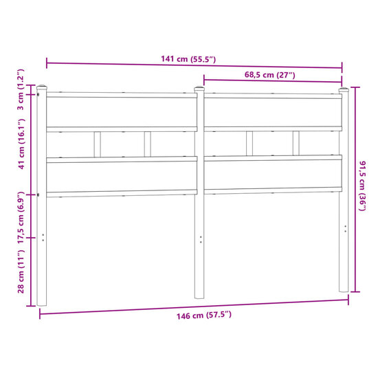 Hoofdbord Bewerkt Hout En Staal Ig 140 cm bruin eikenkleur