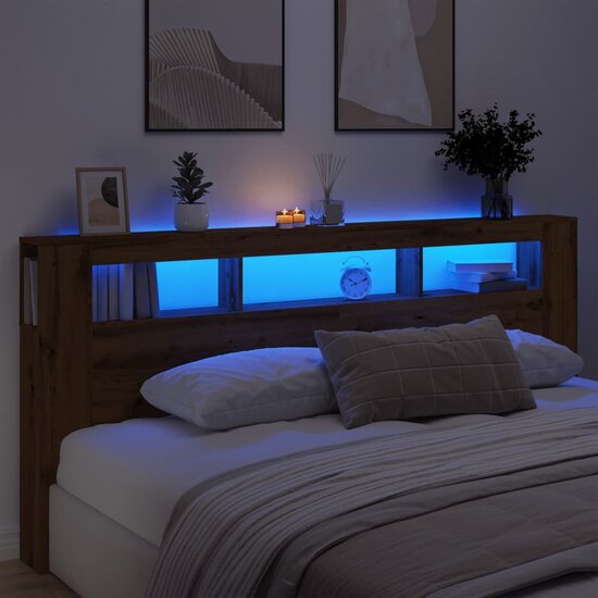 Hoofdeinde Met Led 220X18,5X103,5 Cm Hout Artisanaal Eikenkleur 220 x 103.5 cm artisanaal eikenkleurig