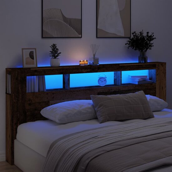 Hoofdeinde Met Led 220X18,5X103,5 Cm Bewerkt Hout 220 x 103.5 cm Oud hout