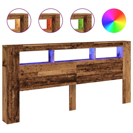 Hoofdeinde Met Led 220X18,5X103,5 Cm Bewerkt Hout 220 x 103.5 cm Oud hout